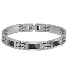 Bracelet Acier APOLLO 9mm Acier satiné/Carbone Noir 21cm, Rochet HB7901