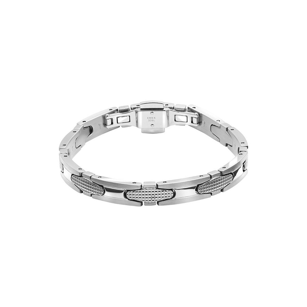 Bracelet Acier GATSBY 8mm Acier poli et satiné Motif pointe diamant, Rochet HB7980