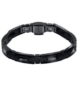 Bracelet Acier GATSBY 8mm PVD Noir Motif pointe diamant sur boucle, Rochet HB7981