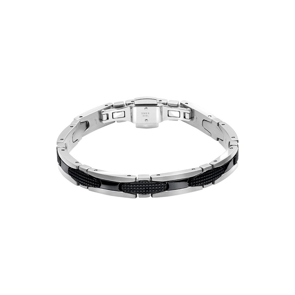 Bracelet Acier GATSBY 8mm Bicolore acier poli et PVD Noir Motif pointe, Rochet HB7982