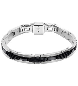 Bracelet Acier GATSBY 8mm Bicolore acier poli et PVD Noir Motif pointe, Rochet HB7982