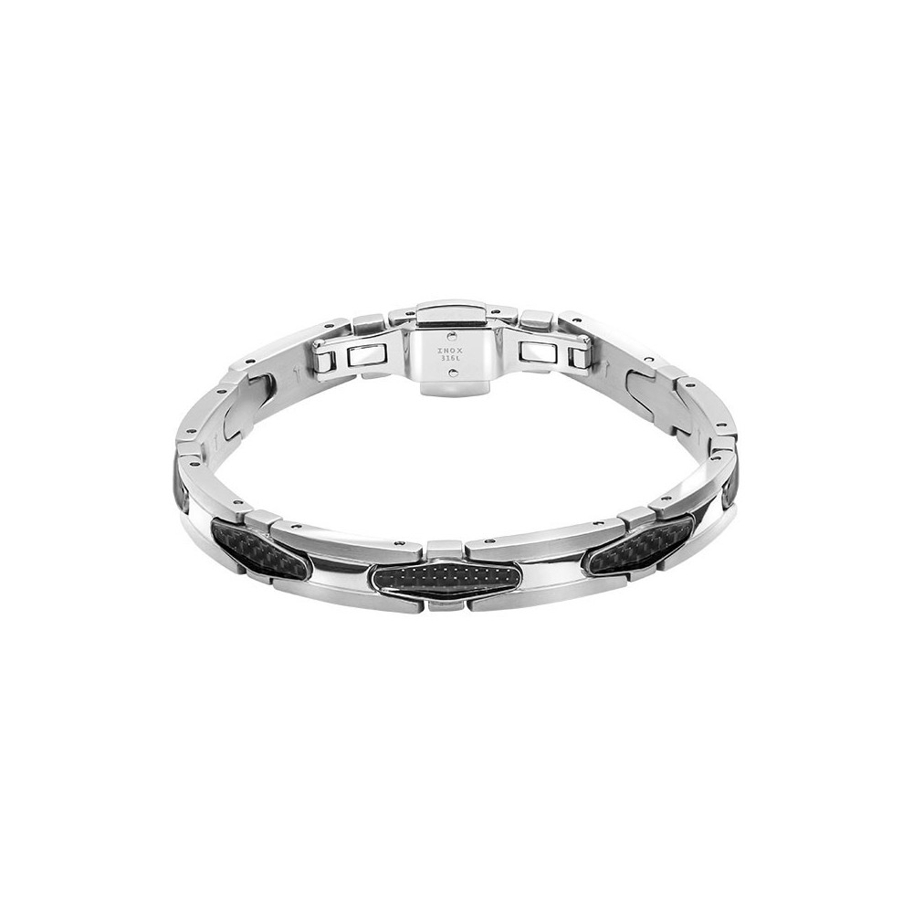 Bracelet Acier GATSBY GT 8mm PVD Noir Motif carbone Noir sur boucle, Rochet HB8181