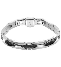 Bracelet Acier GATSBY GT 8mm PVD Noir Motif carbone Noir sur boucle, Rochet HB8181
