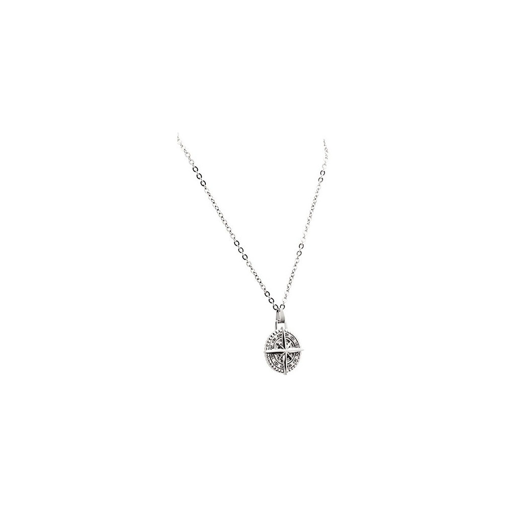 Collier Pendentif Acier CAP HORN 25mm Acier poli + Chaine réglable 55cm, Rochet HP0880