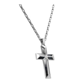 Collier avec Pendentif Acier/Carbone APOLLO 32mm Acier satiné Croix Carbone Noir, Rochet HP7901