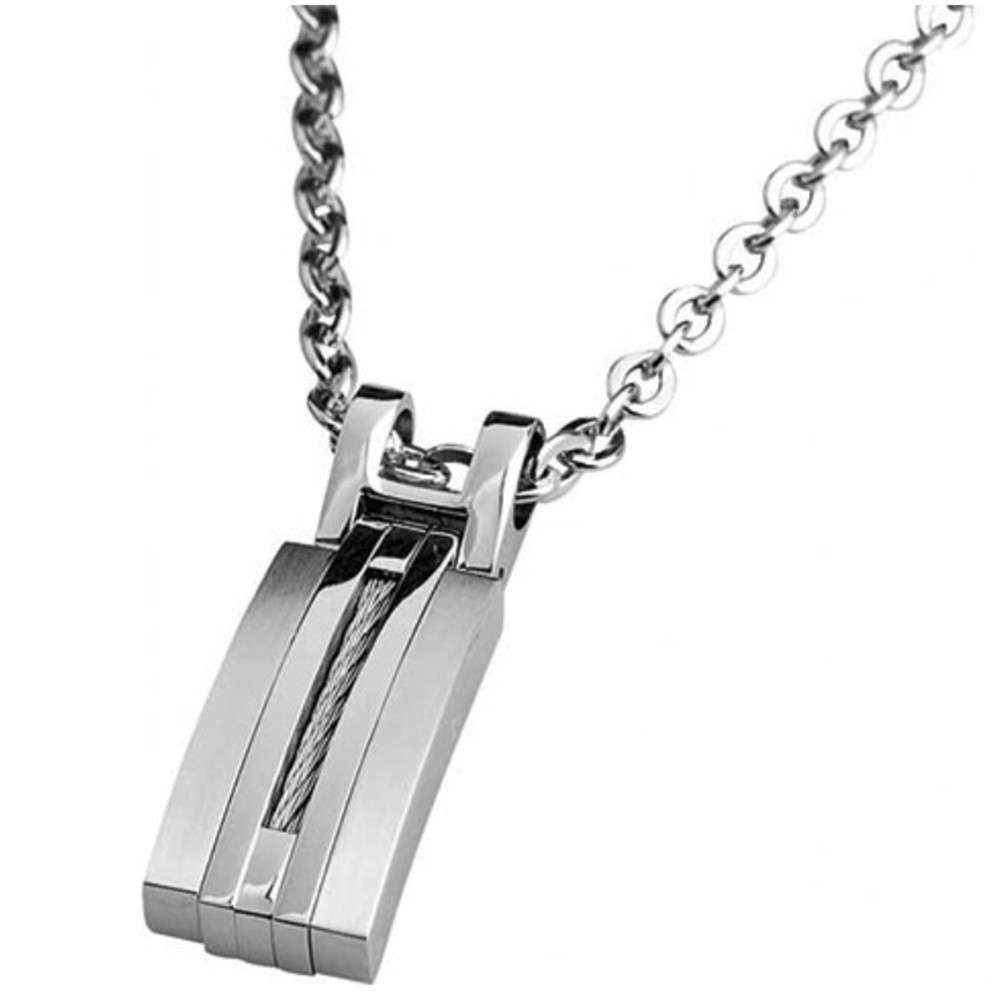 Collier avec Pendentif Acier/Câble MARINA et Chaîne 50cm diamètre 3mm, Rochet P062360