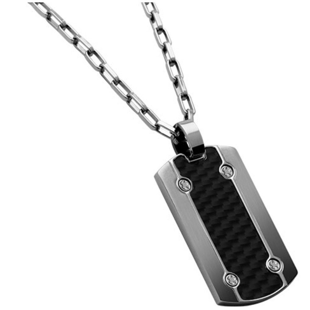 Collier avec Pendentif Acier/Carbone HYBRID et Chaîne 50cm diamètre 3mm, Rochet P401381