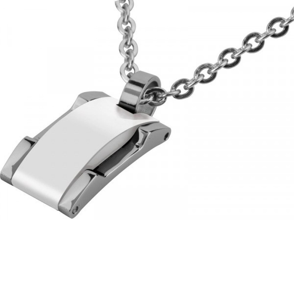 Collier avec Pendentif Acier/Céramique MING Blanc et Chaîne 50cm diamètre 3mm, Rochet P441182