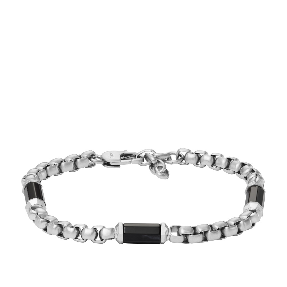 Le Bracelet Homme FOSSIL, All stacked up, en acier et agate noire, JF04604040 Le Bracelet Homme FOSSIL, All stacked up, en acier et agate noire, JF04604040