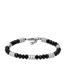 Le Bracelet Homme FOSSIL, All stacked up, en acier et agate noire, JF04602040