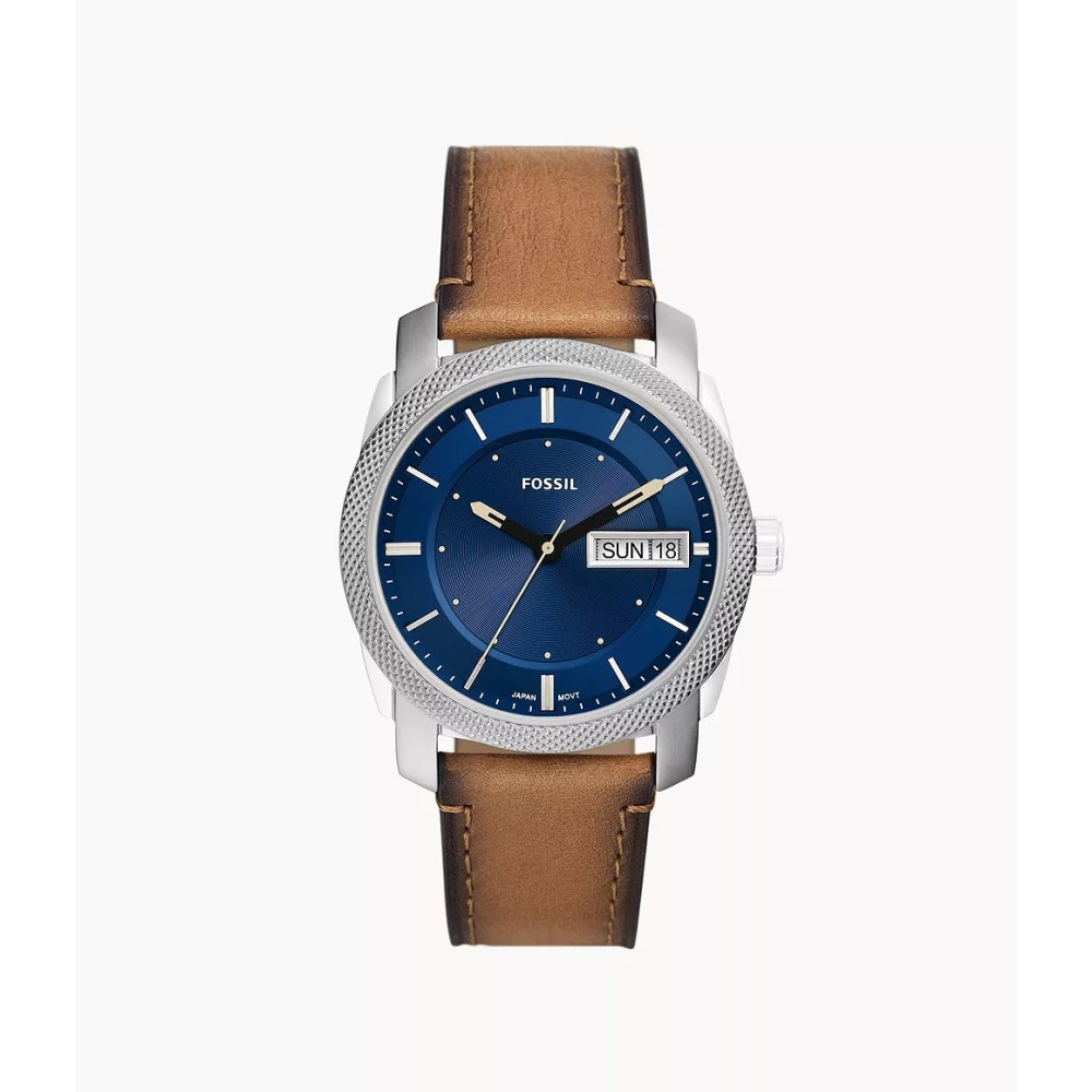 La Montre homme FOSSIL, MACHINE, 3 aiguilles, jour et date, Acier et cuir, FS5920