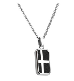 Collier Pendentif KINGDOM Acier poli et Carbone + Chaine 50 cm, Rochet HP6512