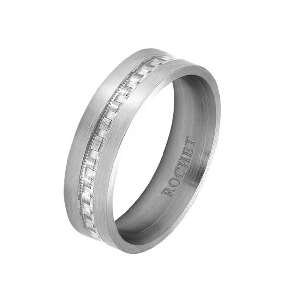 Bague Acier Apollo 6mm Acier satiné/carbone blanc, ROCHET HA790262