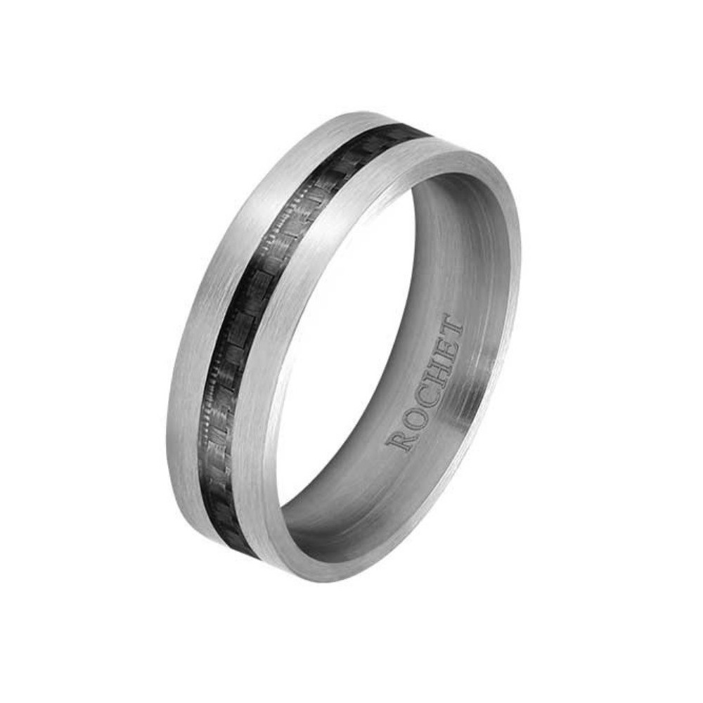 Bague Acier Apollo 6mm Acier satiné/carbone noir, ROCHET HA790160