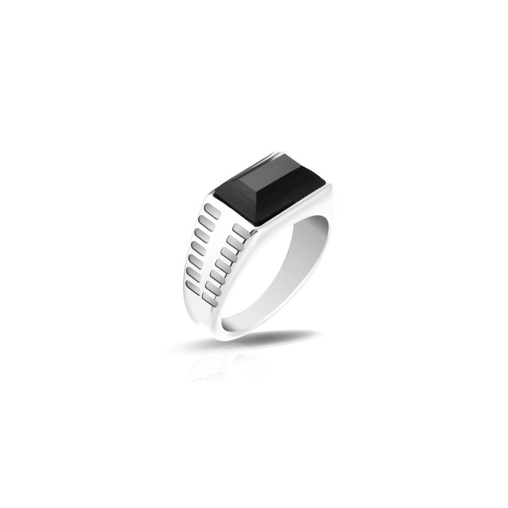 La Bague ROCK 10mm Acier poli et agate noire, ROCHET, HA151060