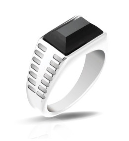 La Bague ROCK 10mm Acier poli et agate noire, ROCHET, HA151060