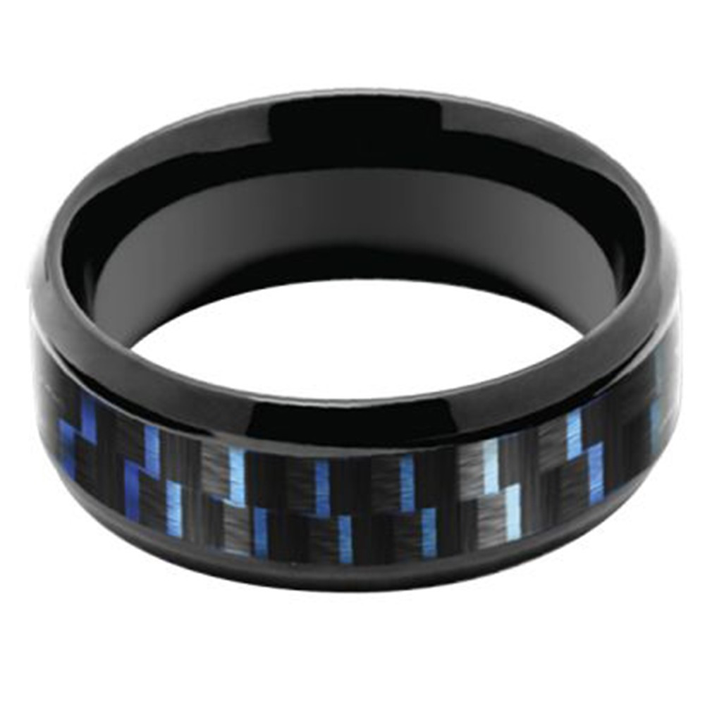 Bague Acier MERCURY 8mm PVD Noir/Carbone Fil bleu, ROCHET HA5391660 Bague Acier MERCURY 8mm PVD Noir/Carbone Fil bleu, ROCHET HA5391660