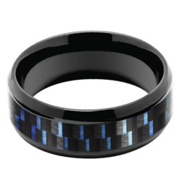 Bague Acier MERCURY 8mm PVD Noir/Carbone Fil bleu, ROCHET HA5391660