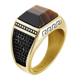 Bague Acier ROCK 15mm PVD Jaune et Oeil de tigre, ROCHET HA15260
