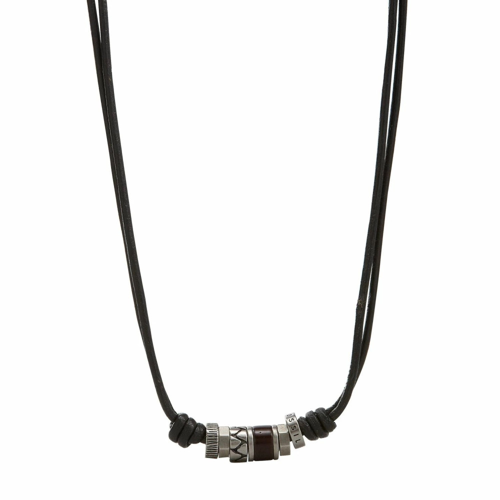 Collier FURY Cuir lisse Noir et perles 8mm Acier - 45cm, Rochet HC6403