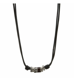 Collier FURY Cuir lisse Noir et perles 8mm Acier - 45cm, Rochet HC6403