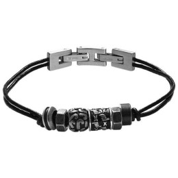 Bracelet FURY 8mm Cuir lisse Noir et perles Acier 21cm, Rochet HB6403