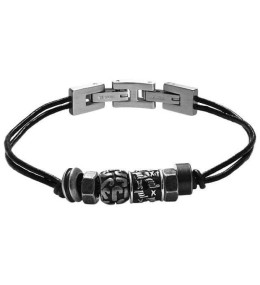 Bracelet FURY 8mm Cuir lisse Noir et perles Acier 21cm, Rochet HB6403