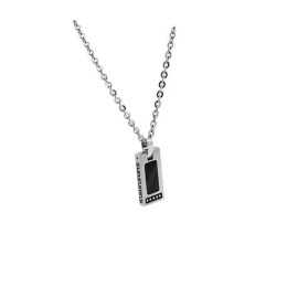 Collier avec pendentif Acier ROCK 12x25mm Bicolore Epoxy Noir et Chaîne 50cm diamètre 3mm, Rochet HP1522100