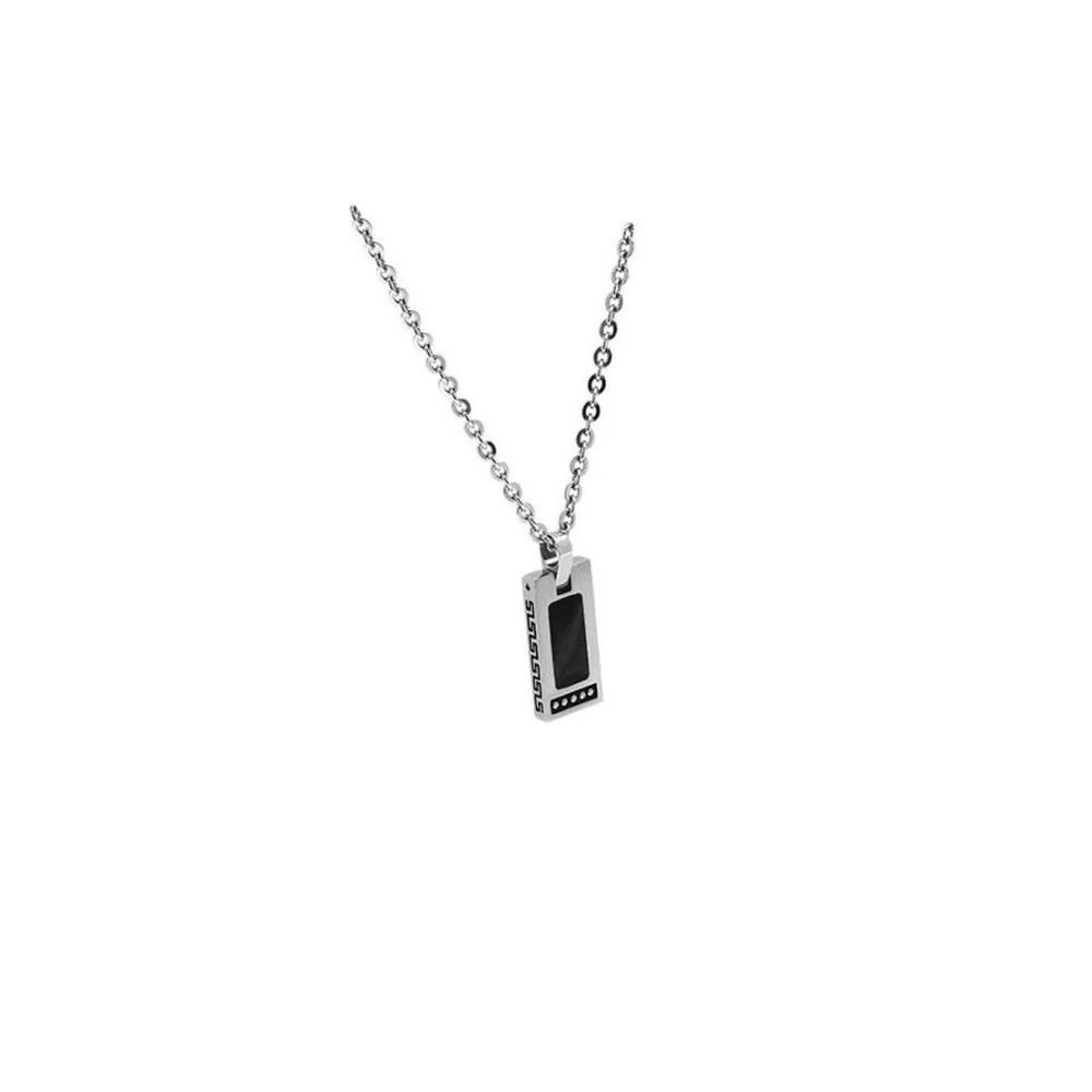 Collier avec pendentif Acier ROCK 12x25mm Bicolore Epoxy Noir et Chaîne 50cm diamètre 3mm, Rochet HP1522100
