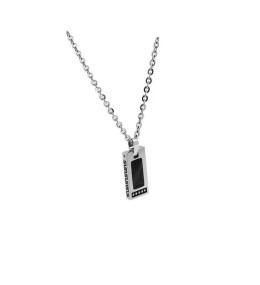 Collier avec pendentif Acier ROCK 12x25mm Bicolore Epoxy Noir et Chaîne 50cm diamètre 3mm, Rochet HP1522100