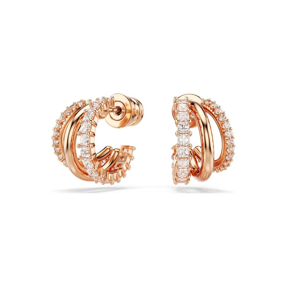 Les Boucles d'oreilles créoles Swarovski, Hyperbola Tailles variées, Mini, Blanches, Placage de ton or rosé, 5698702
