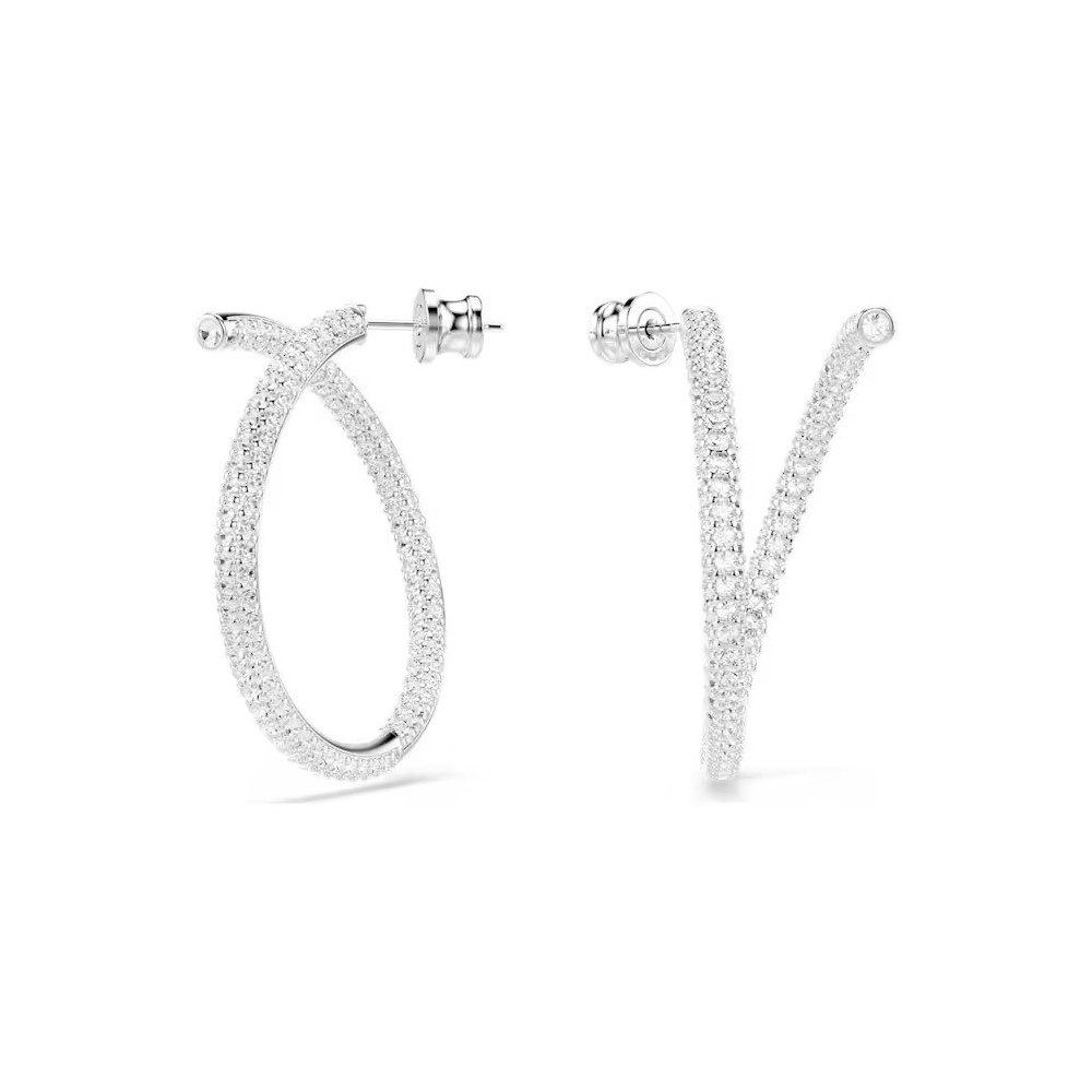 Les Boucles d'oreilles créoles Swarovski, Dextera Taille ronde, Blanches, Métal rhodié, 5695939