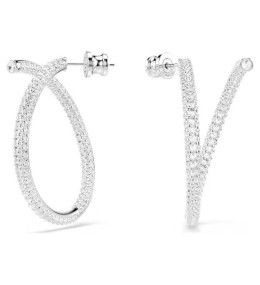 Les Boucles d'oreilles créoles Swarovski, Dextera Taille ronde, Blanches, Métal rhodié, 5695939