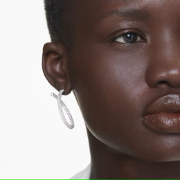 Les Boucles d'oreilles créoles Swarovski, Dextera Taille ronde, Blanches, Métal rhodié, 5695939
