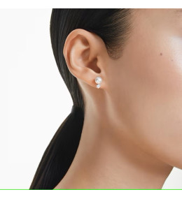 Les Boucles d'oreilles Swarovski, Matrix Perle de cristal, Taille ronde, Blanches, Métal rhodié, 5694225