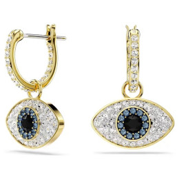 Les Boucles d'oreilles créoles Swarovski, Symbolica Œil porte-bonheur, Bleues, Placage de ton or, 5692163