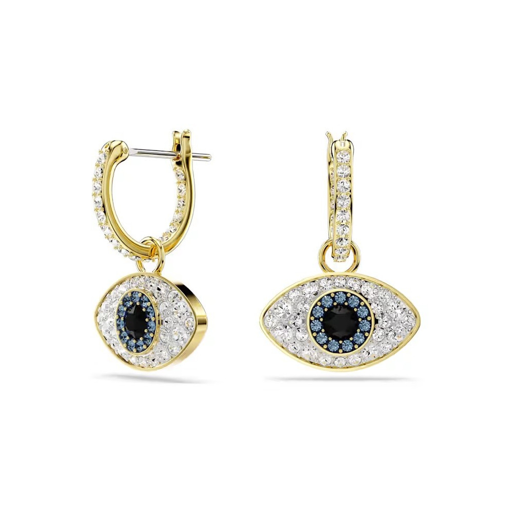 Les Boucles d'oreilles créoles Swarovski, Symbolica Œil porte-bonheur, Bleues, Placage de ton or, 5692163