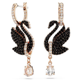 Les Boucles d'oreilles pendantes Swarovski, Swan Cygne, Noires, Placage de ton or rosé, 5678047