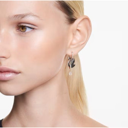 Les Boucles d'oreilles pendantes Swarovski, Swan Cygne, Noires, Placage de ton or rosé, 5678047