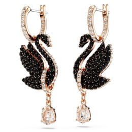 Les Boucles d'oreilles pendantes Swarovski, Swan Cygne, Noires, Placage de ton or rosé, 5678047