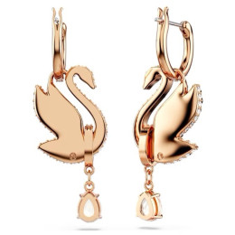 Les Boucles d'oreilles pendantes Swarovski, Swan Cygne, Noires, Placage de ton or rosé, 5678047