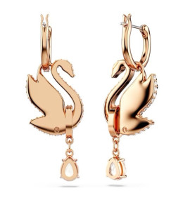 Les Boucles d'oreilles pendantes Swarovski, Swan Cygne, Noires, Placage de ton or rosé, 5678047
