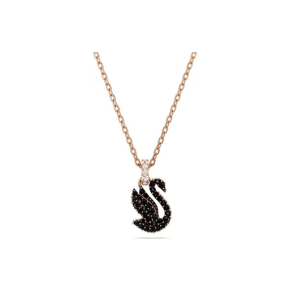 Le Collier pendentif Swarovski, Swan Cygne, Petit, Noir, Placage de ton or rosé, 5678046