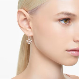 Les Boucles d'oreilles pendantes Swarovski, Idyllia, Trèfle à quatre feuilles, Blanches, Placage de ton or rosé, 5674212