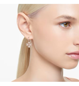 Les Boucles d'oreilles pendantes Swarovski, Idyllia, Trèfle à quatre feuilles, Blanches, Placage de ton or rosé, 5674212