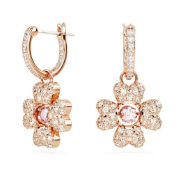Les Boucles d'oreilles pendantes Swarovski, Idyllia, Trèfle à quatre feuilles, Blanches, Placage de ton or rosé, 5674212