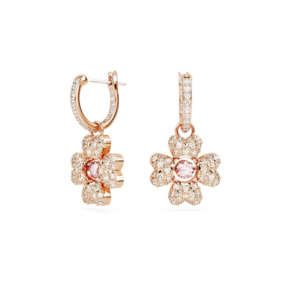 Les Boucles d'oreilles pendantes Swarovski, Idyllia, Trèfle à quatre feuilles, Blanches, Placage de ton or rosé, 5674212