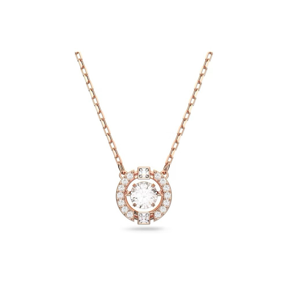 Collier Swarovski Sparkling Dance Coupe ronde, Blanc, Placage de ton or rosé 5272364
