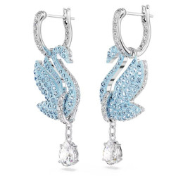 Boucles d'oreilles pendantes Swarovski, Iconic Swan Cygne, Bleues, Métal rhodié, 5512577