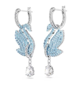 Boucles d'oreilles pendantes Swarovski, Iconic Swan Cygne, Bleues, Métal rhodié, 5512577